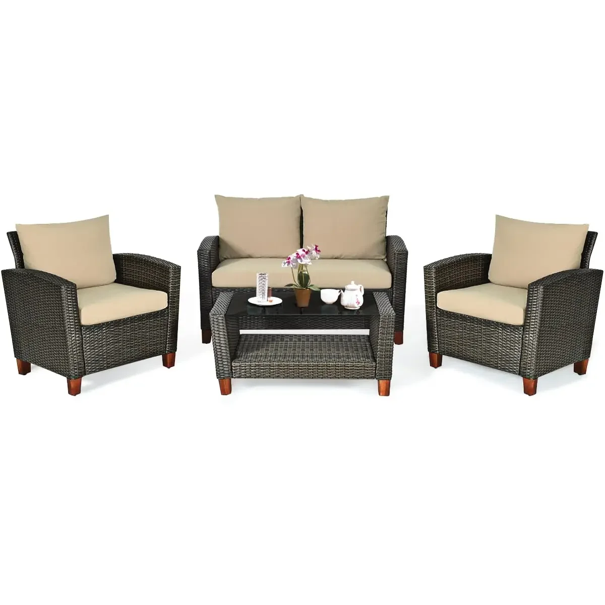 Furniture Leg Set - 4PCS Rattan Patio Furniture Set Solid