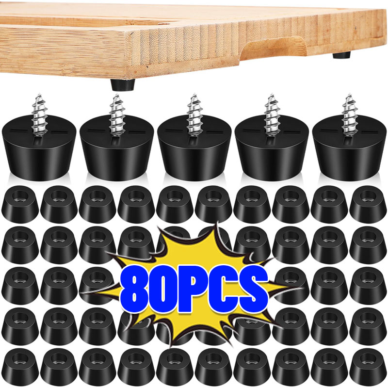 Cabinet Hinge Overlay - 80/8Pcs Black Rubber Feet Pads Floor
