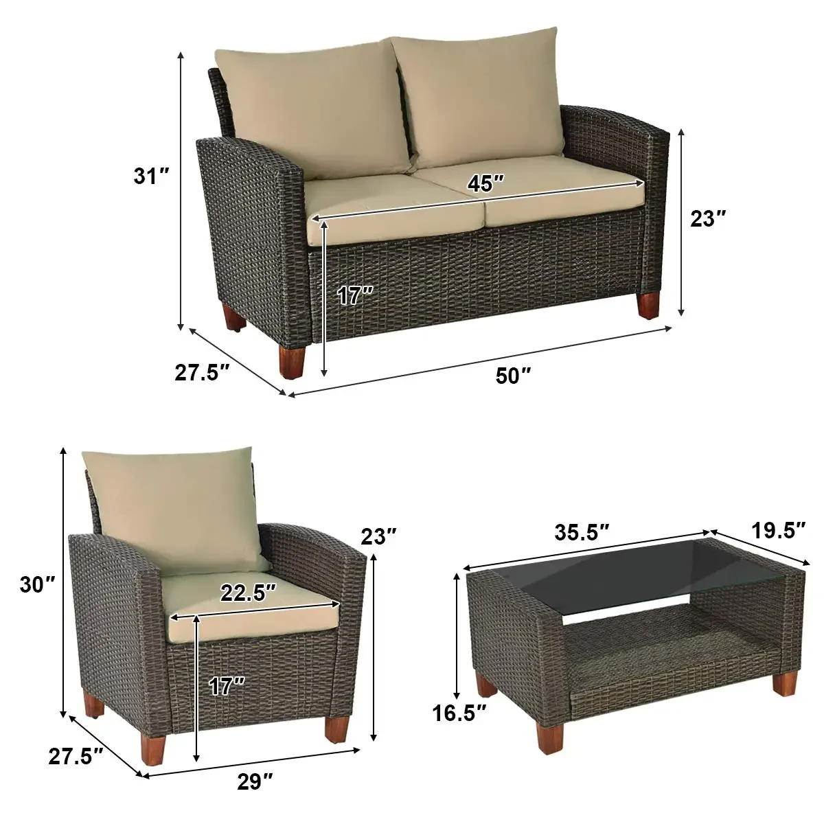 4PCS Rattan Patio Furniture Se - Furniture Leg Set avis et prix