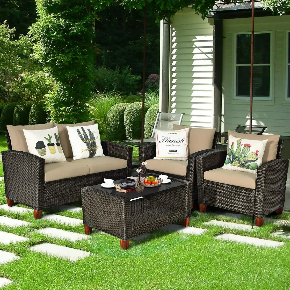 4PCS Rattan Patio Furniture Se - Furniture Leg Set avis et prix